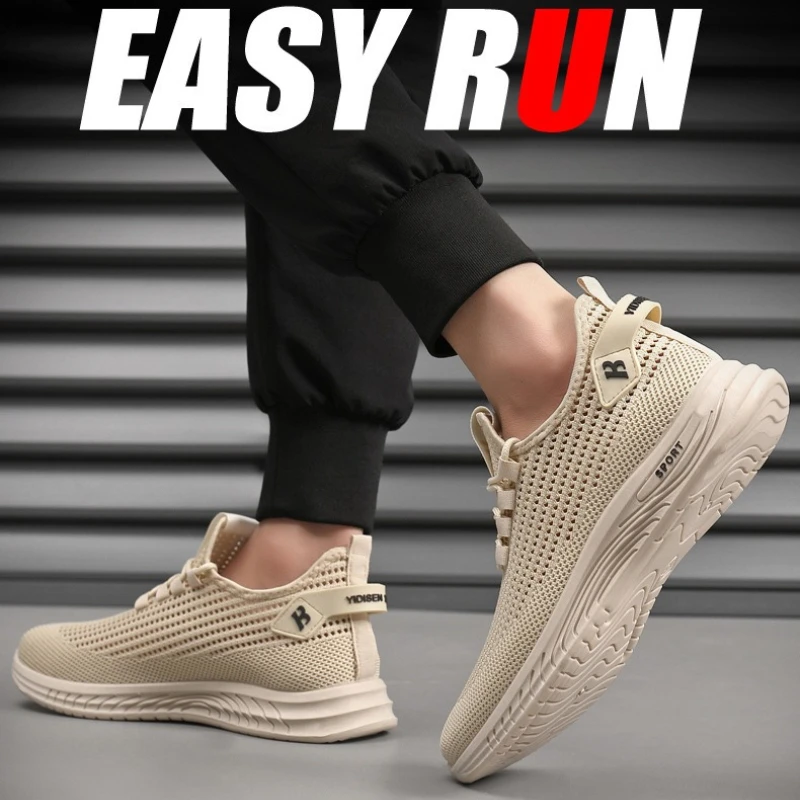 Shock Absorbing Gym Trainers - รองเท้าผ้าใบวิ่งตาข่ายถักสำหรับผู้ชาย น้ำหนักเบา ระบายอากาศได้ดี พื้นรองเท้าบุนุ่ม กันลื่น เหมาะสำหรับออกกำลังกายกลางแจ้ง