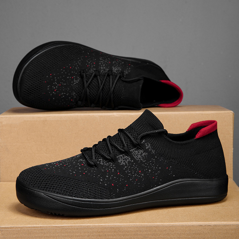 Knit Fabric Lace Up Sneakers - รองเท้าลำลองผู้ชายแบบใหม่ ระบายอากาศได้ดี รองเท้ากีฬาถัก รองเท้าผ้าใบแฟชั่นแบบผูกเชือกสำหรับกิจกรรมกลางแจ้ง