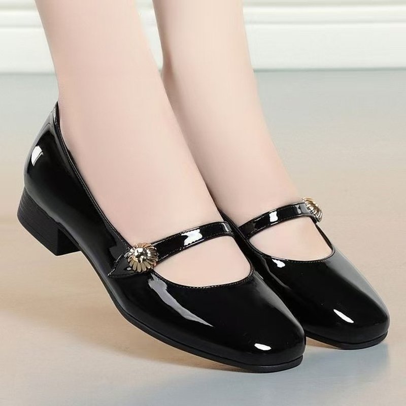 Women'S Shoes - รองเท้าแมรี่เจนวินเทจสำหรับผู้หญิง หนังแก้วเงางาม หัวเหลี่ยม ส้นเตี้ย สำหรับฤดูใบไม้ร่วง รองเท้าส้นสูงแบบมีสายรัด