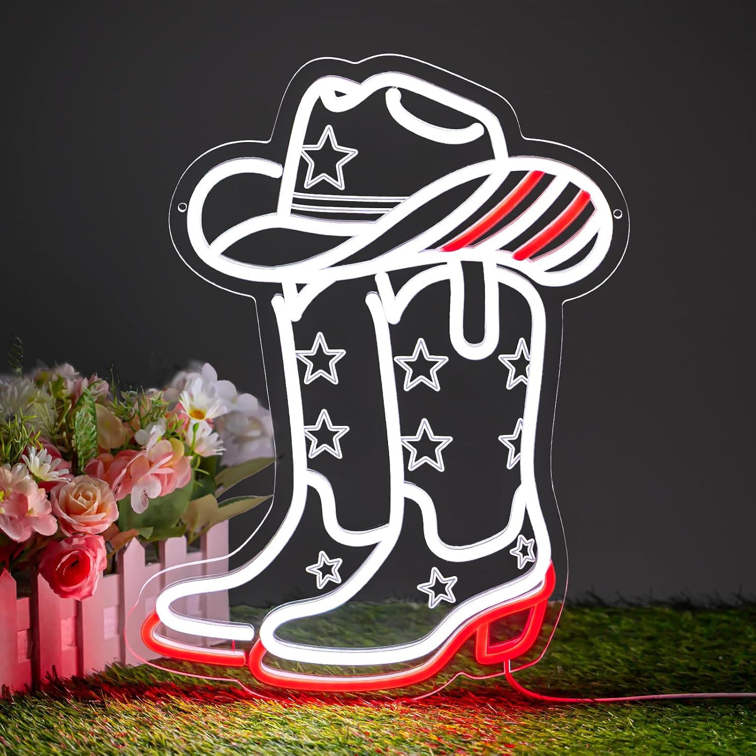Boots - ป้ายไฟนีออน LED ลายรองเท้าบูทคาวบอยและหมวก ใช้พลังงานจาก USB ไฟนีออนสำหรับตกแต่งบาร์