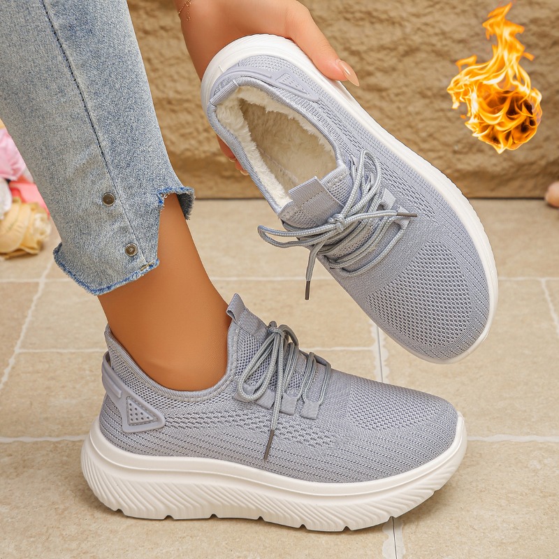 รองเท้าผ้าใบสำหรับเดินเล่นกลาง - Knit Fabric Lace Up Sneakers บทวิจารณ์และราคา