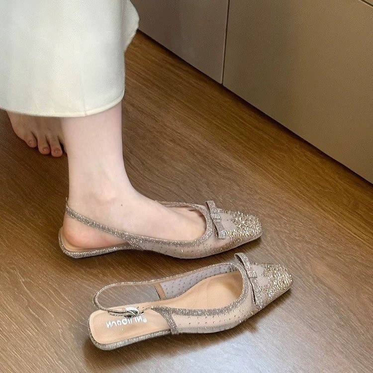 รองเท้าส้นเตี้ยแบบสวมประดับโบว - Sandals บทวิจารณ์และราคา